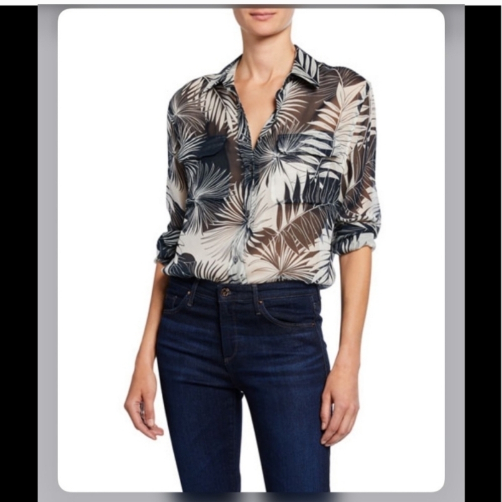 Equipment Silk Bohemian Flowy Tropical Floral Sheer Button Down Casual Shirt
